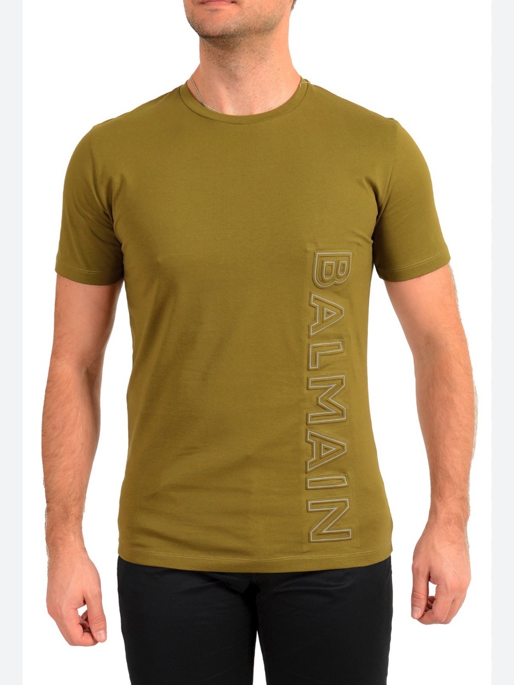 Balmain Olive Logo Short Sleeve Crew Tee